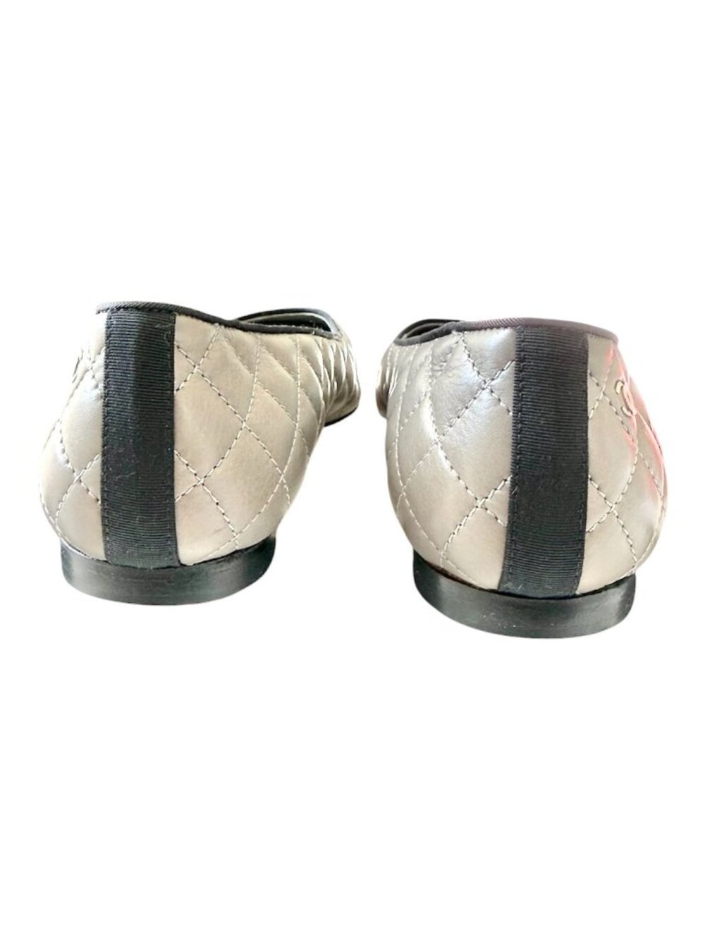 Chanel CC Quilted Cap Toe Ballet Flats Gray Black Leather EU 36.5 US 5.5-6 - Picture 4 of 13